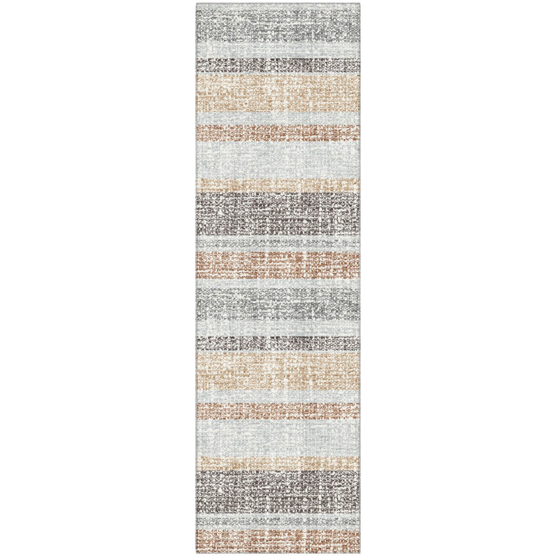Premium Machine Washable Mayfield AMF2122 Striped Rug, Gray, 2'3" x 7'6" Runner