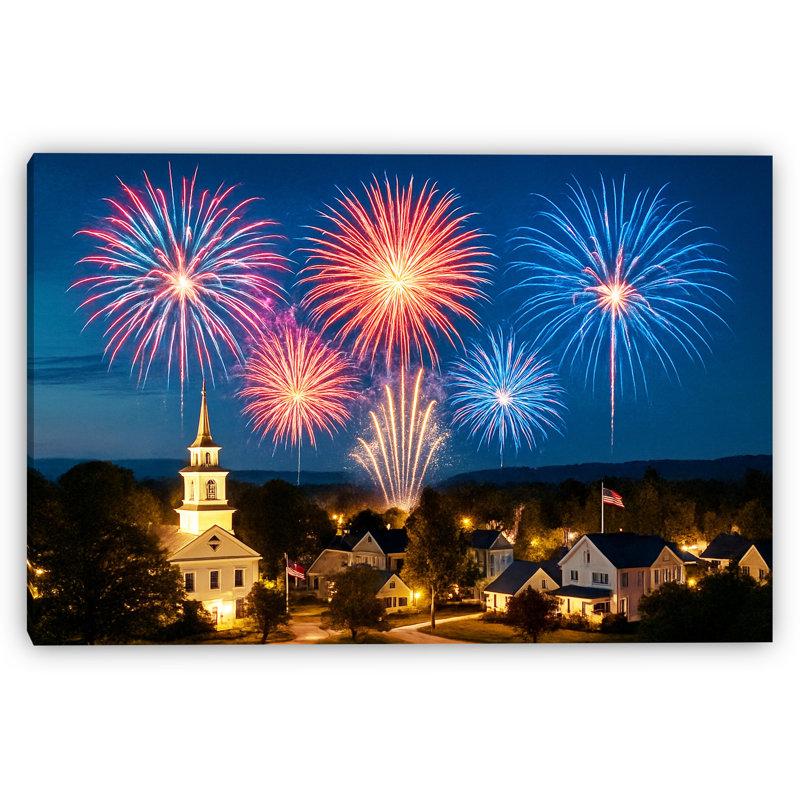 «Church Fireworks - Small Town Independence Day», art mural, H 16 po x l 16 po