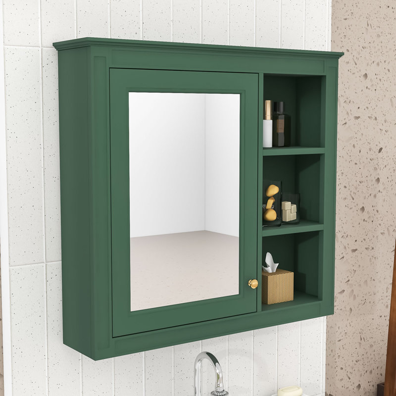 Armoire à pharmacie murale élégante avec miroir et rangement dissimulé, Vert