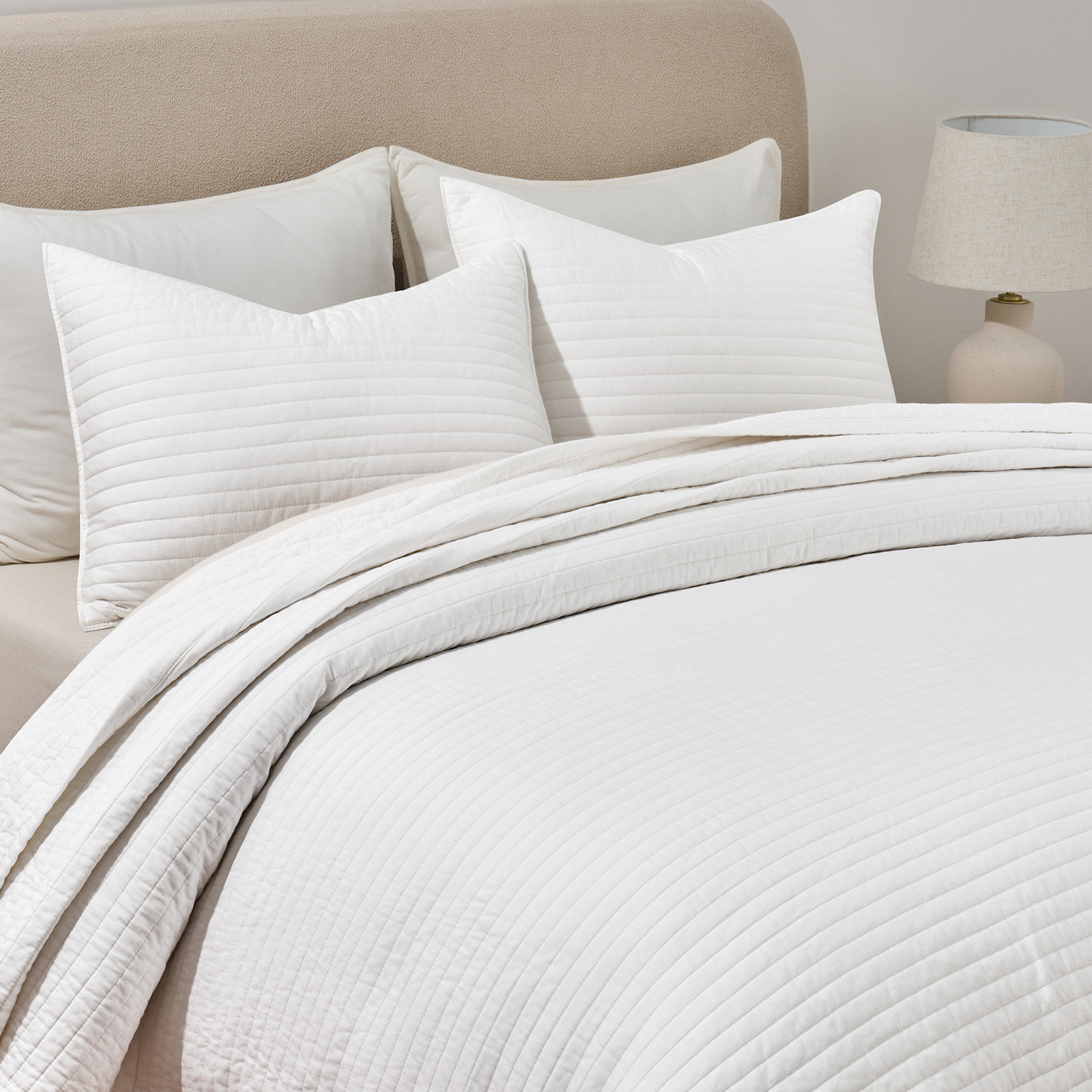 Cotton Sateen Quilt Set, Bright White, California King + 2 Pillow Shams