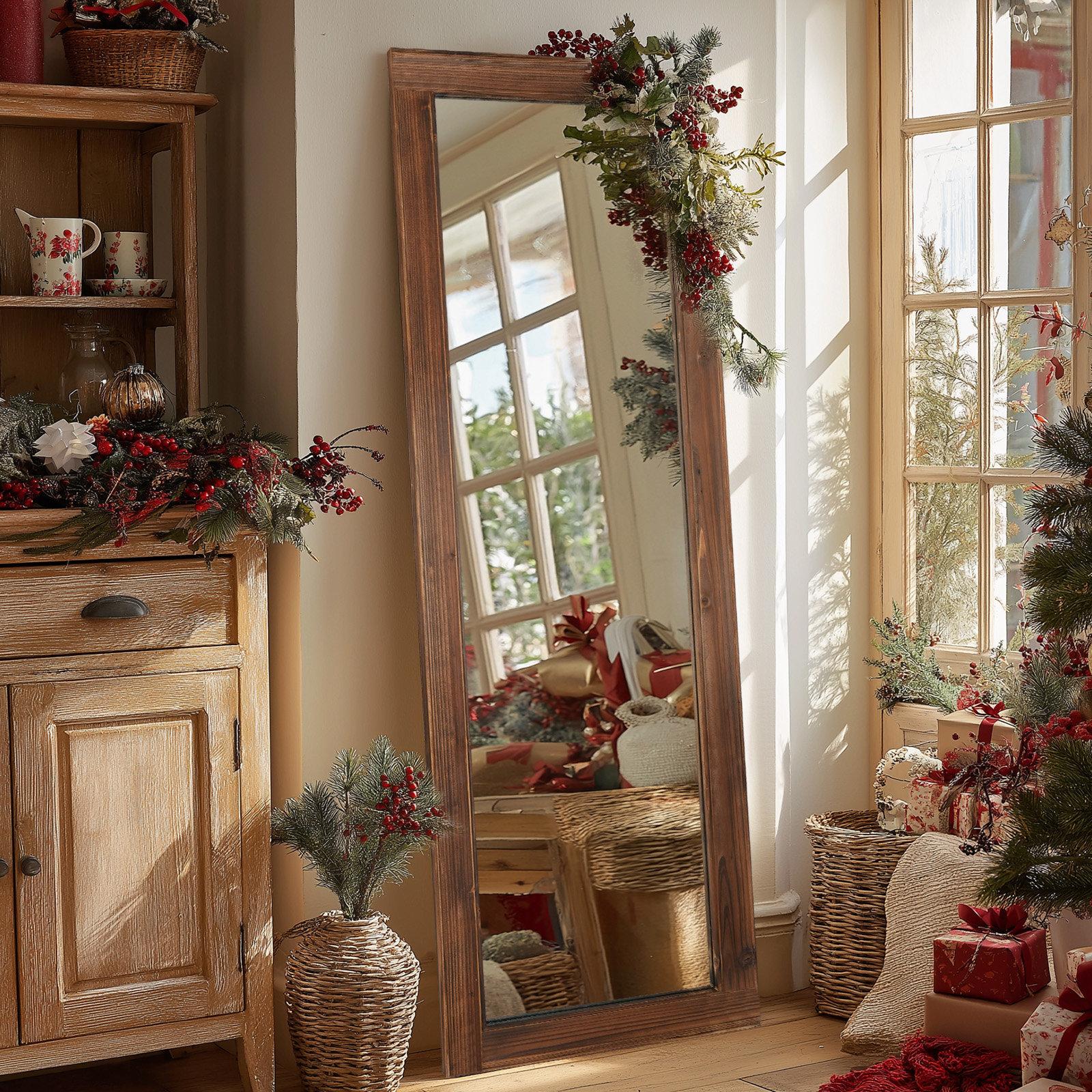 Lark Manor™ Full Length Mirror With Solid Paulownia Wood Frame, Standing Or Wall-Mounted | Wayfair