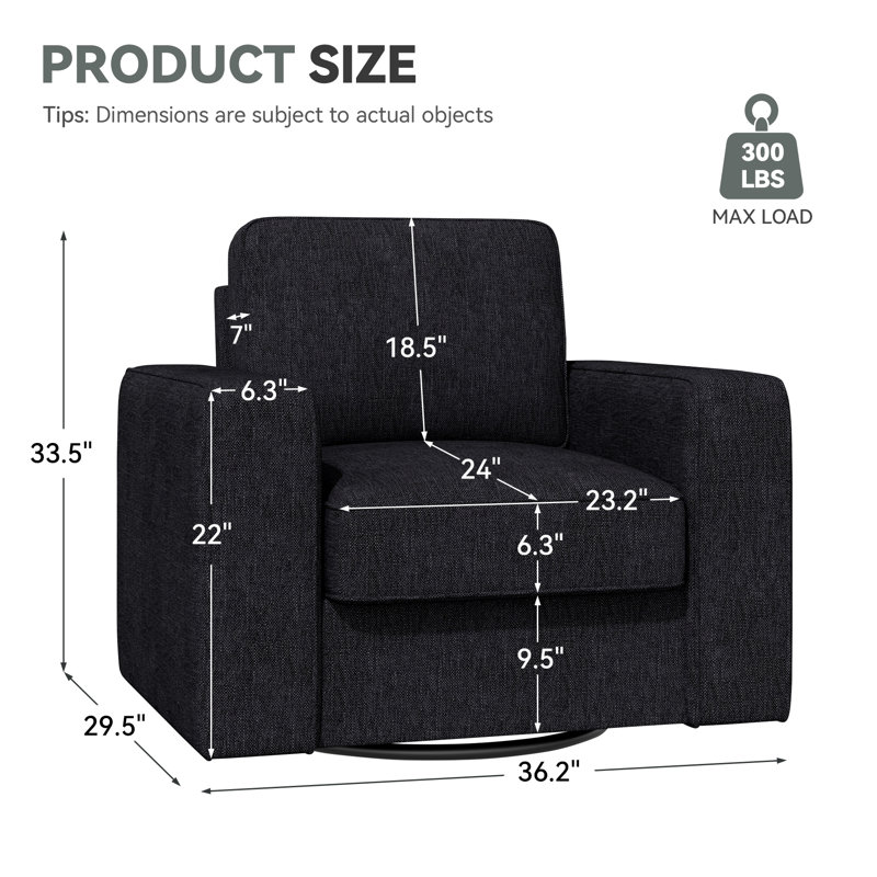 Boneless Modern Upholstered Sofa For Single, Rotatable Arm Chair With Thick Cushion And Removable Backrest, Comfy Lounger For Small Apartment, Dorm, Or Guest Room