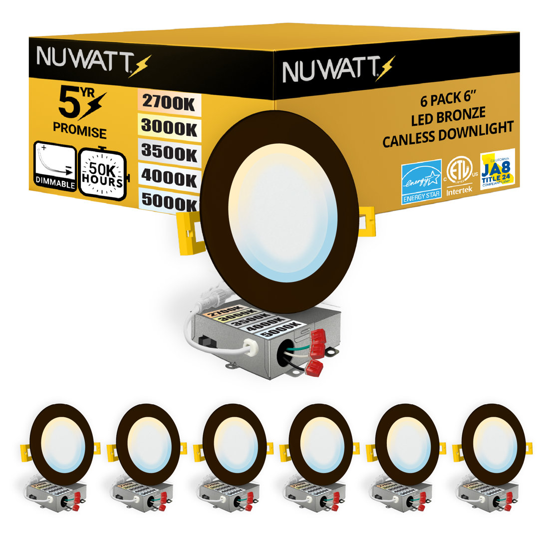 6'' Ultra Slim Selectable CCT New Construction IC LED Canless Recessed Lighting Kit (Set of 6) NUWATT 