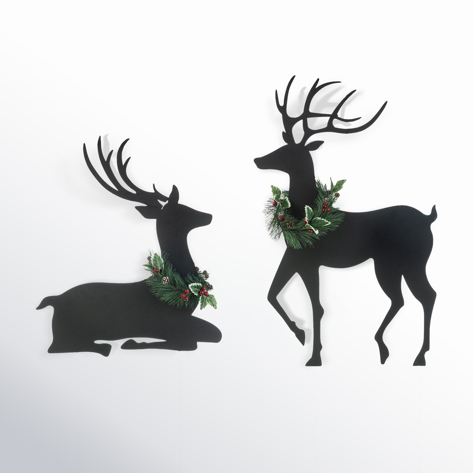 42"H Set Of 2 Christmas Metal Silhouette Reindeers Yard Stake Or Wall Decor(KD,Two Function)