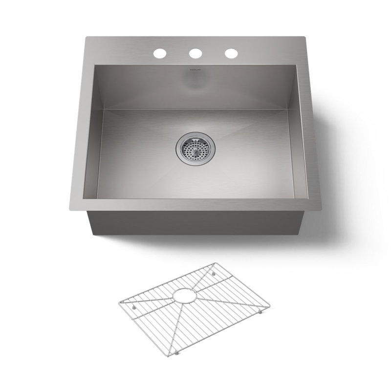 Vault 25" L x 22" W x 9-5/16" Top-Mount/Under-Mount Single-Bowl Kitchen Sink with 4 Faucet Holes, 3 Hole
