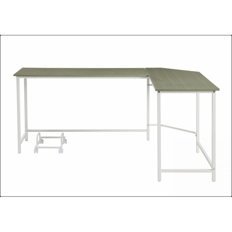 Bureau d'ordinateur en L Bambina avec bord biseauté et structure en métal durable, parfait pour les petits espaces et les bureaux à domicile.
