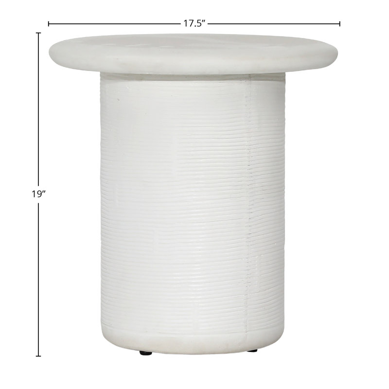 Marnie 18" Round Outdoor Concrete Side Table, White