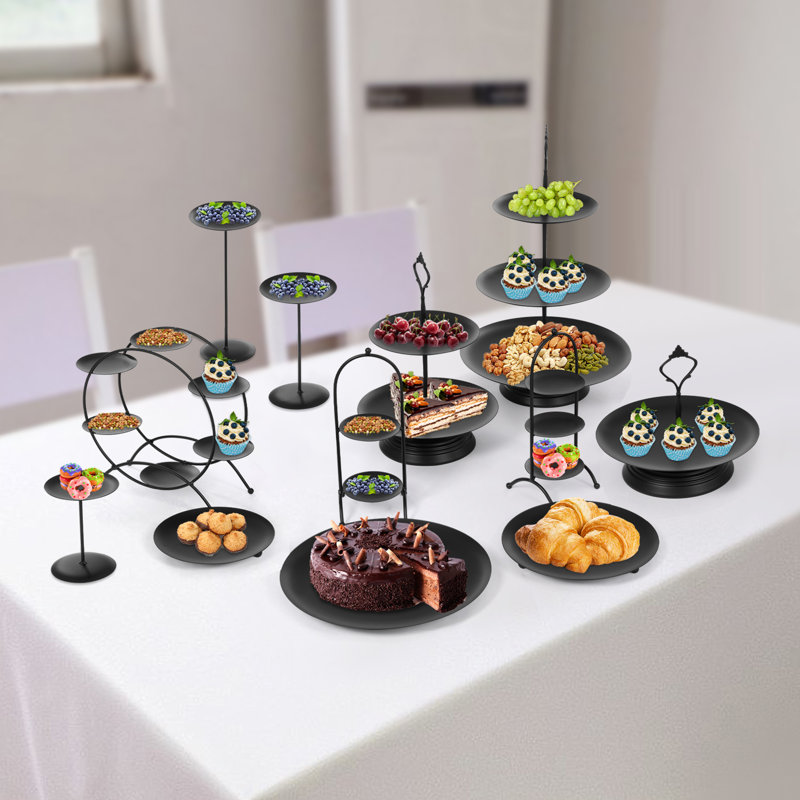 Ensemble de 12 présentoirs à desserts ronds, Noir