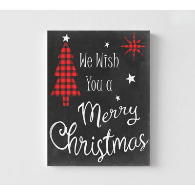 «We Wish In Red» par Sharon Chandler, affiche de tableau noir de Noël, décor de foyer de Noël rouge, affiche de Noël simple, art de Noël rustique