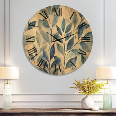 Grande horloge murale Mid-Century en bois - bleu botanique