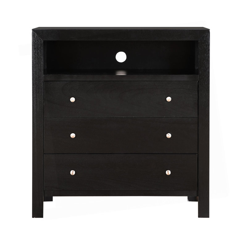 Meuble télé média, commode 3 tiroirs noir