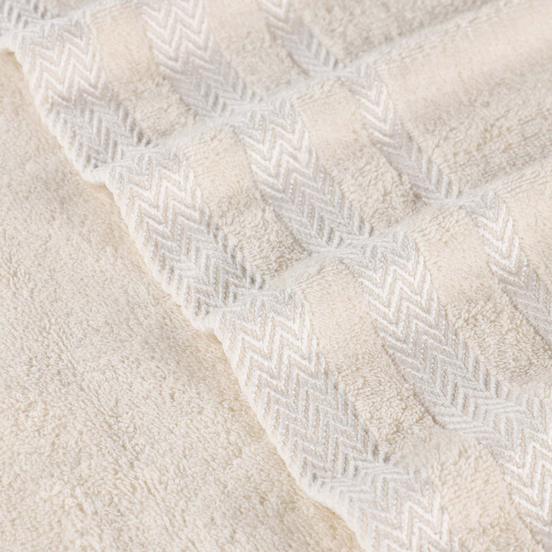 Ensemble de 12 serviettes de bain en coton dobby à bordure en peluche douce et absorbante, poids moyen, Ivory