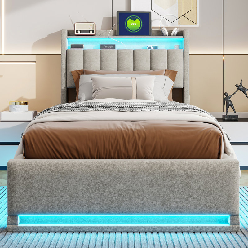 Ottoman Storage Bed, European Single (90 x 200 cm), Grey