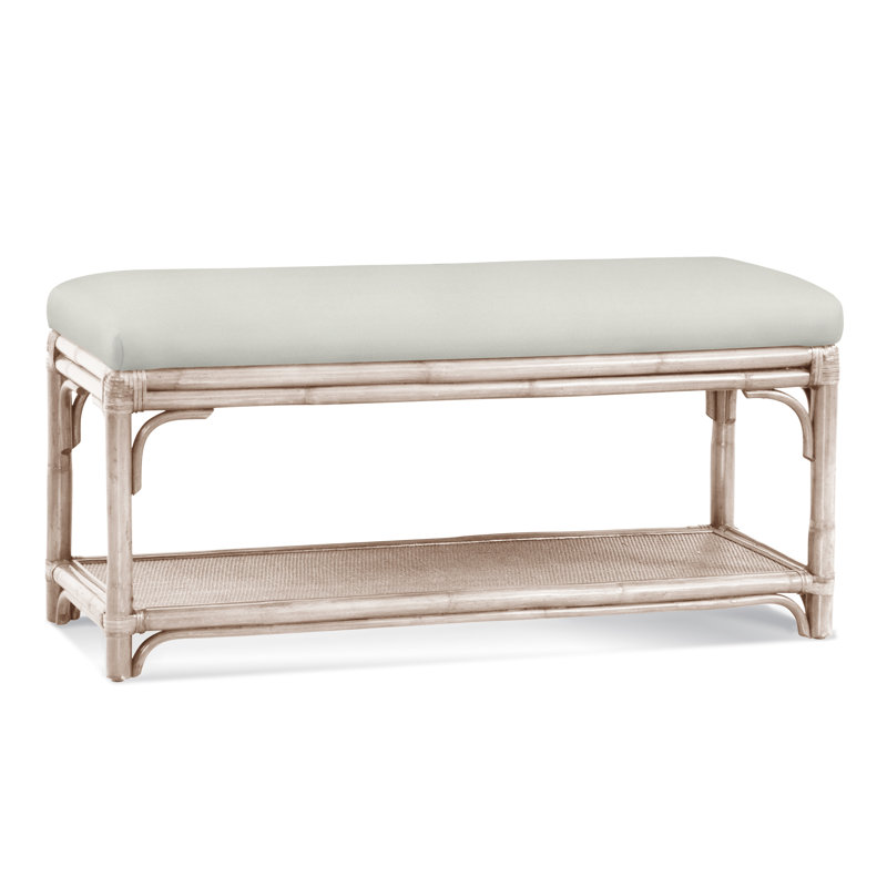 Summer Retreat Wicker Shelf Storage Bench, Bisque, Navy Crypton Performance; 0822-61