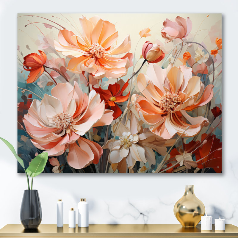 Coral Petal Symphony I - Abstract Botanicals, art mural, H 24 po x l 32 po x P 1 po, Toile tendue