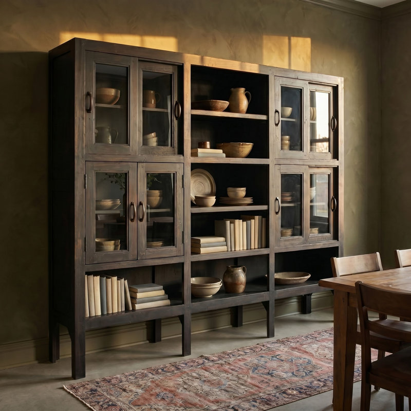 Reclaimed Wood Cabinet with Glass Doors, Black