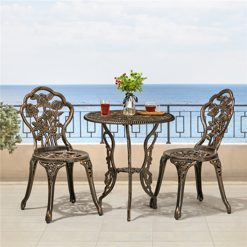 2 - Person Metal Patio Dining Set with Round Table, Brown