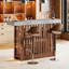 Table de bar à hauteur de comptoir de 63 po de style industriel avec tablettes de rangement à 2 niveaux, gris et ciment-134461281