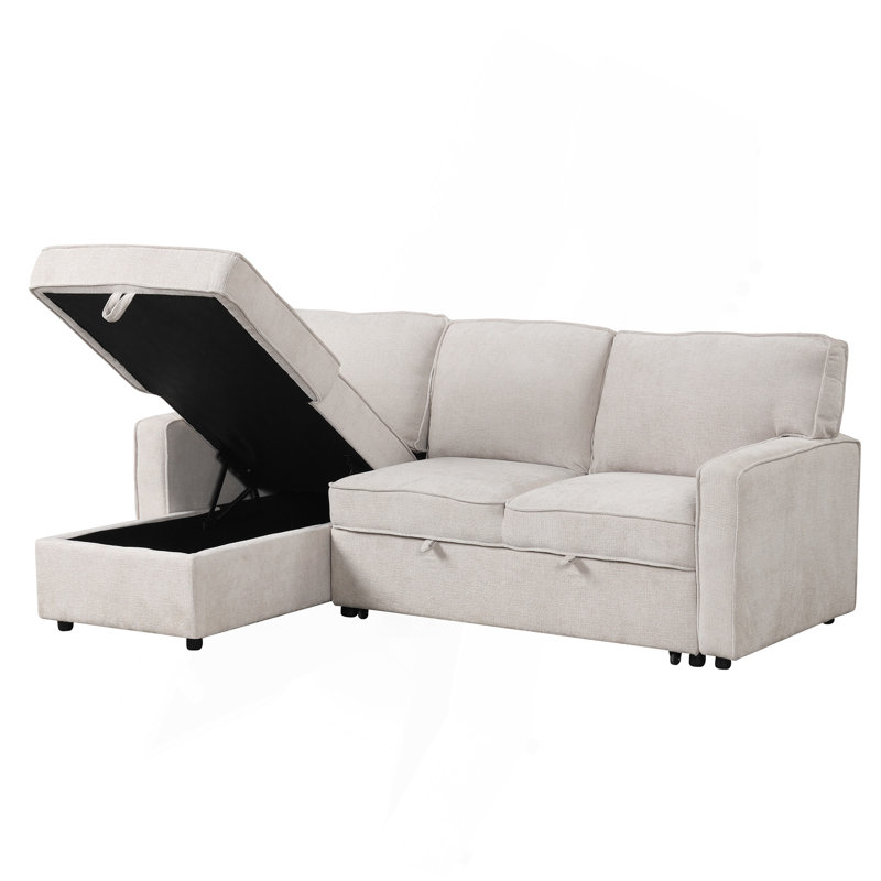Upholstery Sleeper Sectional Sofa With Storage Space, USB Port, 2 Cup Holders On Back Cushions, Beige Polyester