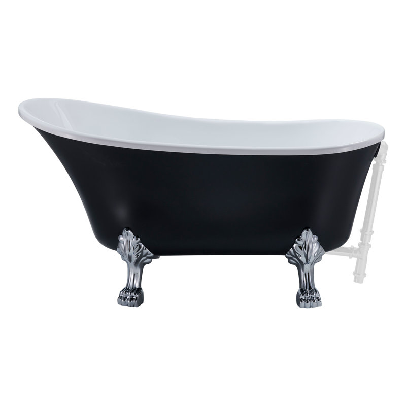 55" Streamline Clawfoot Soaking Acrylic Bathtub With Drain, Clawfeet, and Bamboo Tray, Matte Pink, Matte Pink