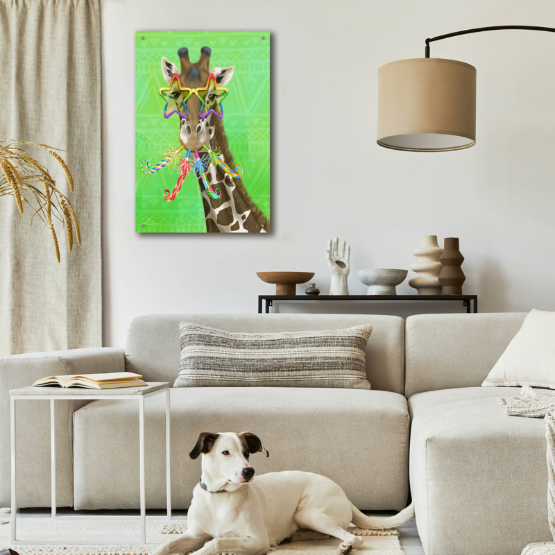 «Party Safari Giraffe» par Shari Warren, art mural en verre acrylique, H 36 po x l 24 po x P 0,2 po