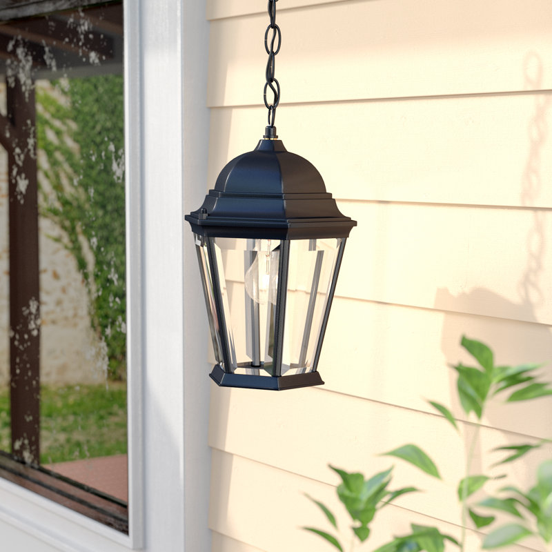 Howa Outdoor Hanging Lantern, Matte Black, Beveled
