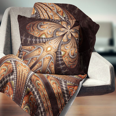 Brown Symmetrical Fractal Flower - Abstract Printed Pillow