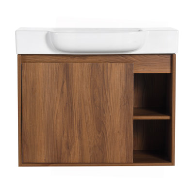 Meuble-lavabo mural 28 po avec lavabo en céramique blanche et porte à fermeture en douceur, emballage KD