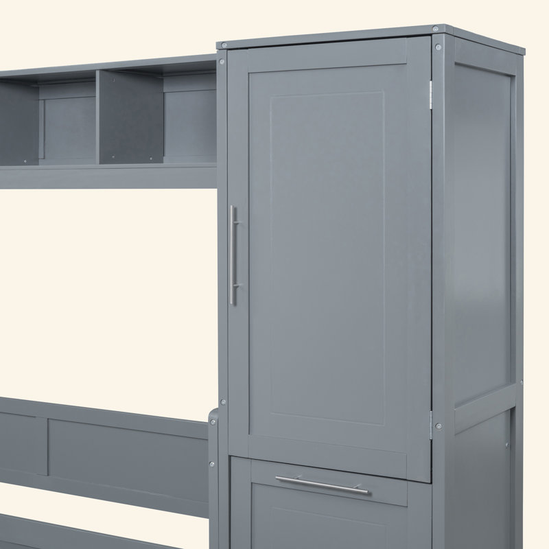 Lit escamotable mural avec placard et tiroirs Murphy, Gris, Grand lit