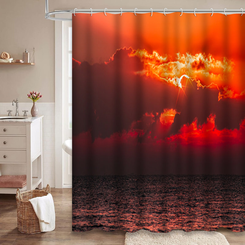 Magnifique rideau de douche orange avec 12 crochets Red Sky, L 72 po x l 84 po