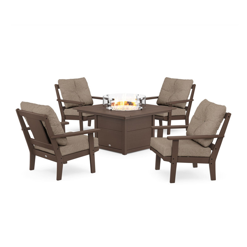 Prairie 5 Piece Multiple Chairs Seating Group with Cushions, Spiced Brown Revolution®, Mahogany