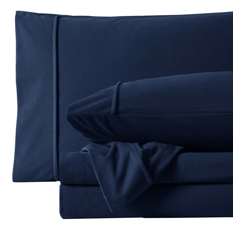 Sweet Home Collection Ultra Soft Microfiber Flannel Sheet Set, Queen Sheet Set with 2 Pillowcases, Navy