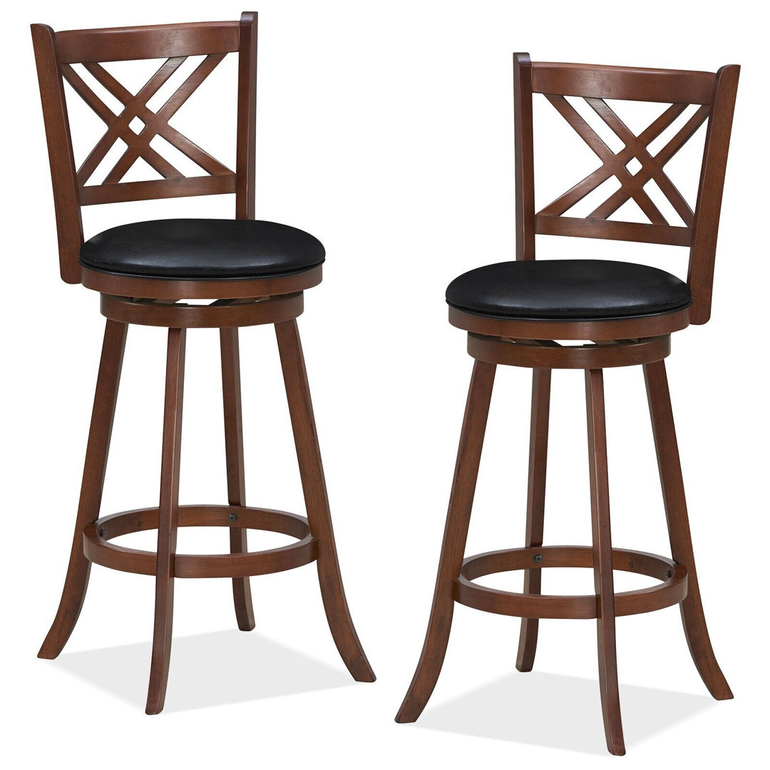 Set Of 2 Bar Stools Counter Height Chair Pub 360 Swiveling Upholstered Seat