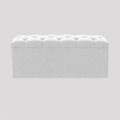 Luna Wide Chesterfield Velvet Rectangle Solid Color Standard Ottoman Box with Storage, Upholstered Deep Storage End of Bed Bench