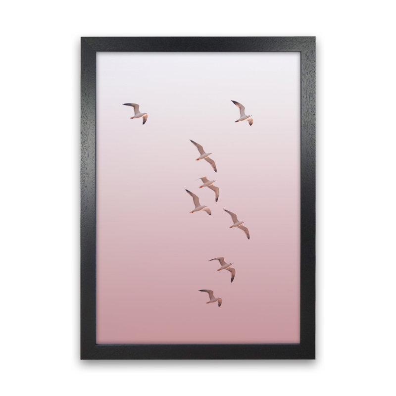 Birds In The Sky-Pink by Victoria Frost - Single Picture Frame Print, Black Framed, 34cm H x 25cm W x 3cm D