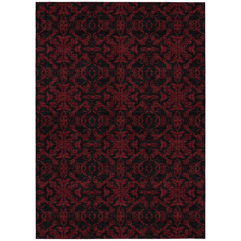 Tapis intérieur / extérieur 8 pi x 10 pi rouge et noir lavable