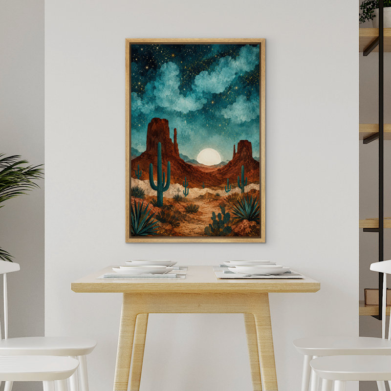 «Starry Desert Canyon Cactus Landscape Southwest Night Sky», reproduction d'art sur toile encadrée dans la chambre principale