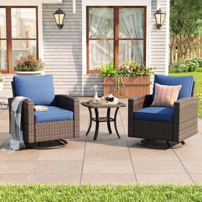 3 Pieces Wicker Patio Conversation Set