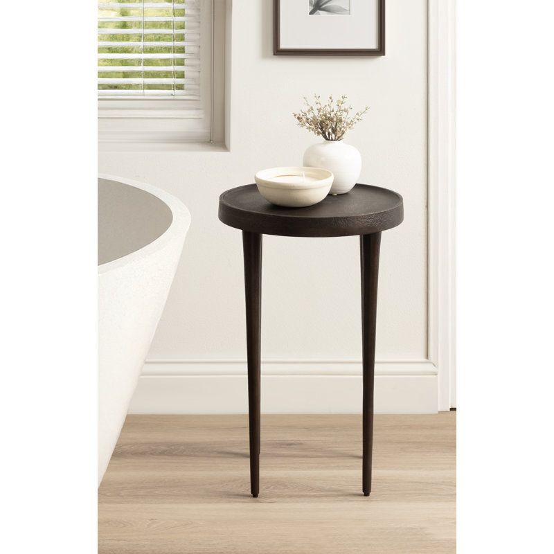 Table à boissons ronde en métal, Bronze, H 22 po x l 14 po x P 14 po