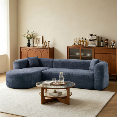 Plush Chenille L-Shaped Sectional Couch with Chaise