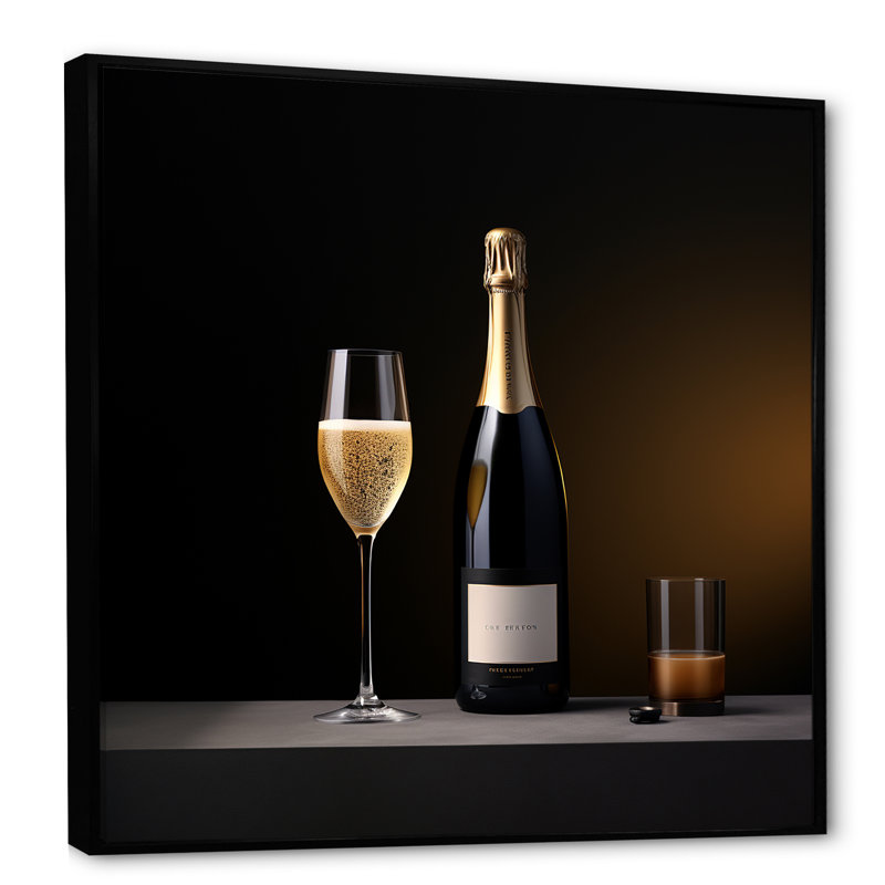 Champagne Solitude Charm - Vin et champagne, art mural sur toile, H 30 po x l 30 po x P 1 po, Cadre flottant noir