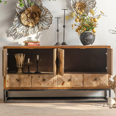 Retro Burlywood Solid Wood Accent Cabinet