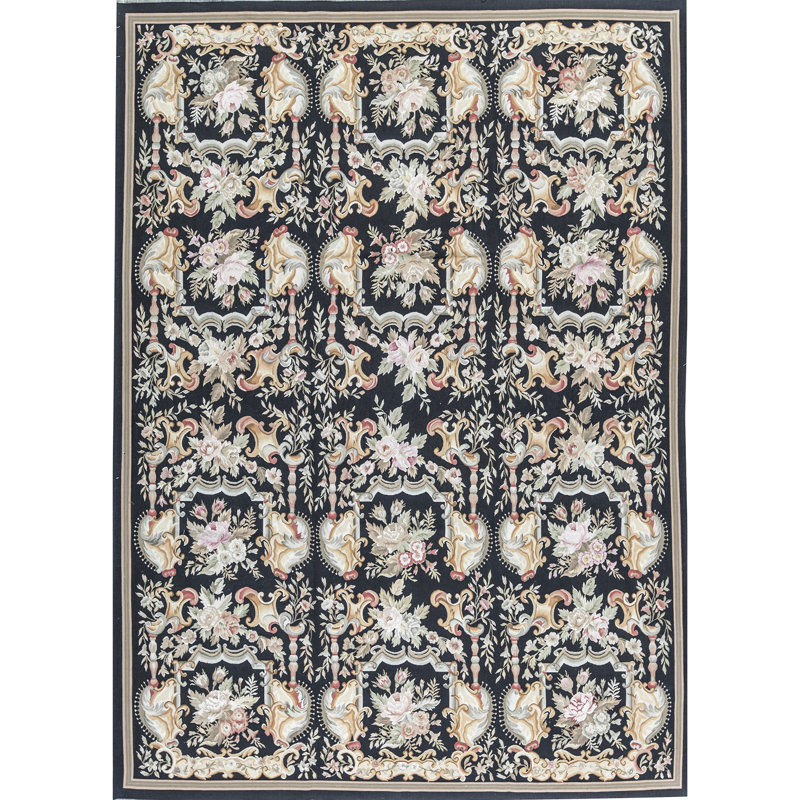 Tapis noir et noir de haute qualité noué à la main