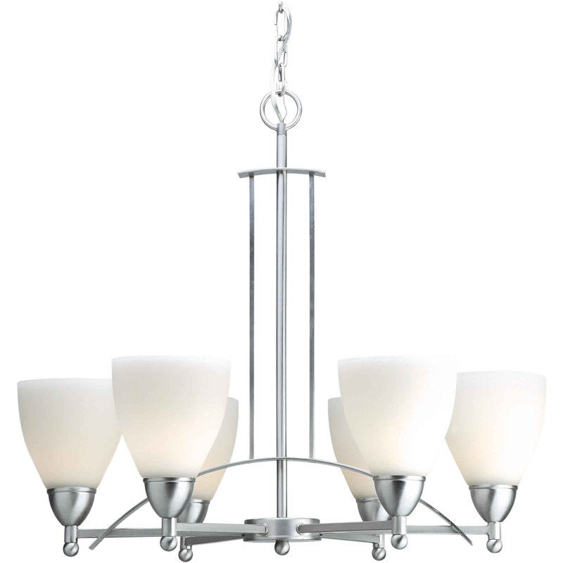 6 - Light Classic / Traditional Chandelier, Brushed Nickel / Satin Opal