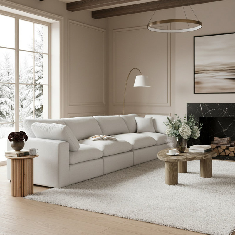Canapé modulaire en lin texturé Iwana, Tissu texturé en lin blanc