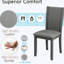 Ensemble de 4 chaises d'appoint en bois gris, hautes, revêtues de similicuir teinté, avec pieds antidérapants et assise rembourrée. Structure en bois massif, rembourrage en mousse à mémoire de forme, design compact.