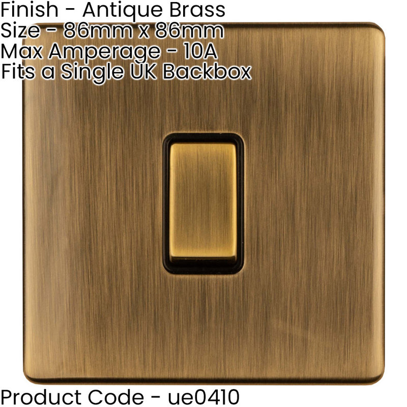 5 PACK 1 Gang Single Light Switch SCREWLESS MATT WHITE 2 Way 10A Slim Rocker, Antique Brass, Gold