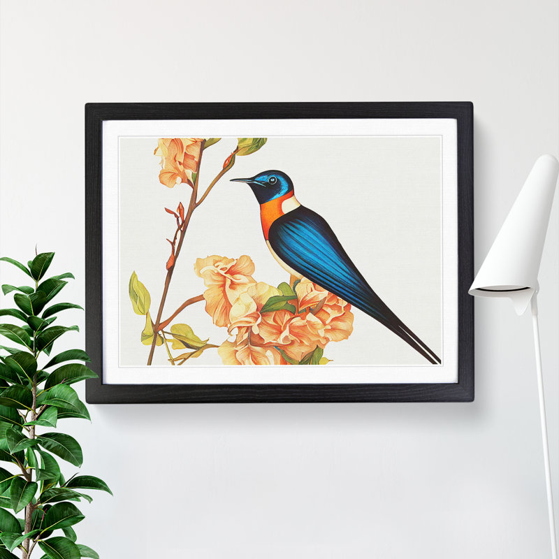 Daring Swallow Bird - Single Picture Frame Print, Black, 46cm H x 64cm W x 2cm D