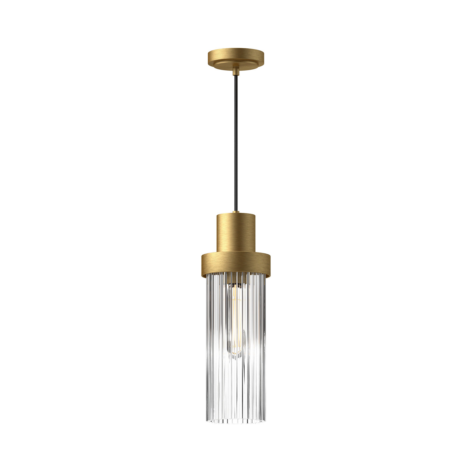 Hermit Single Light Ribbed Glass Pendant, Brushed Gold
