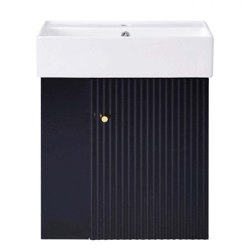 Meuble-lavabo flottant de style moderne avec lavabo en céramique et rangement à gauche, Noir, noir, noir, noir